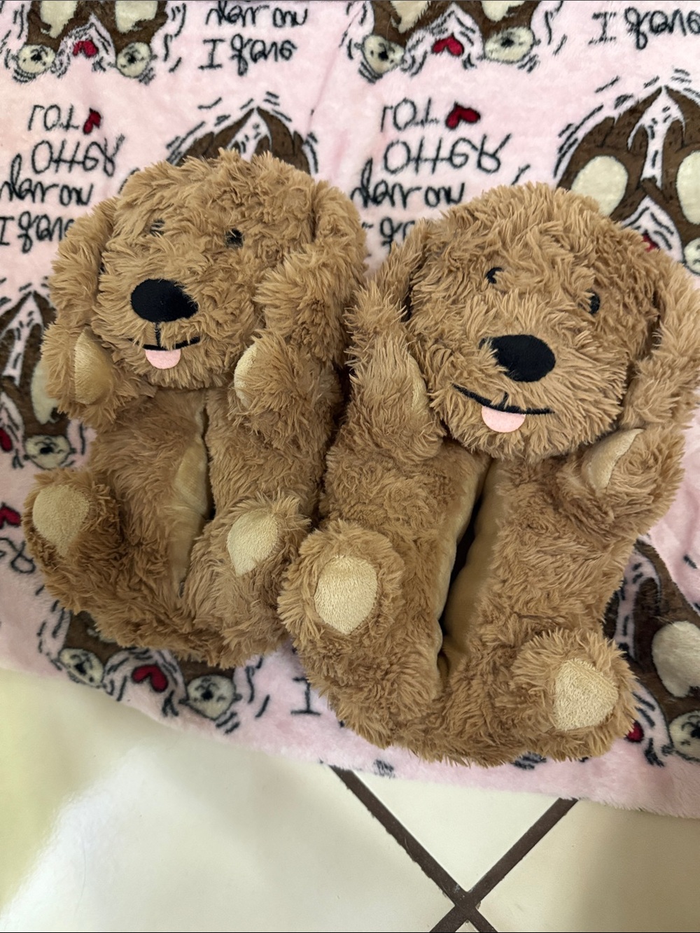 Plush Brown Dog Pet Slippers - Soft Cozy Indoor Footwear